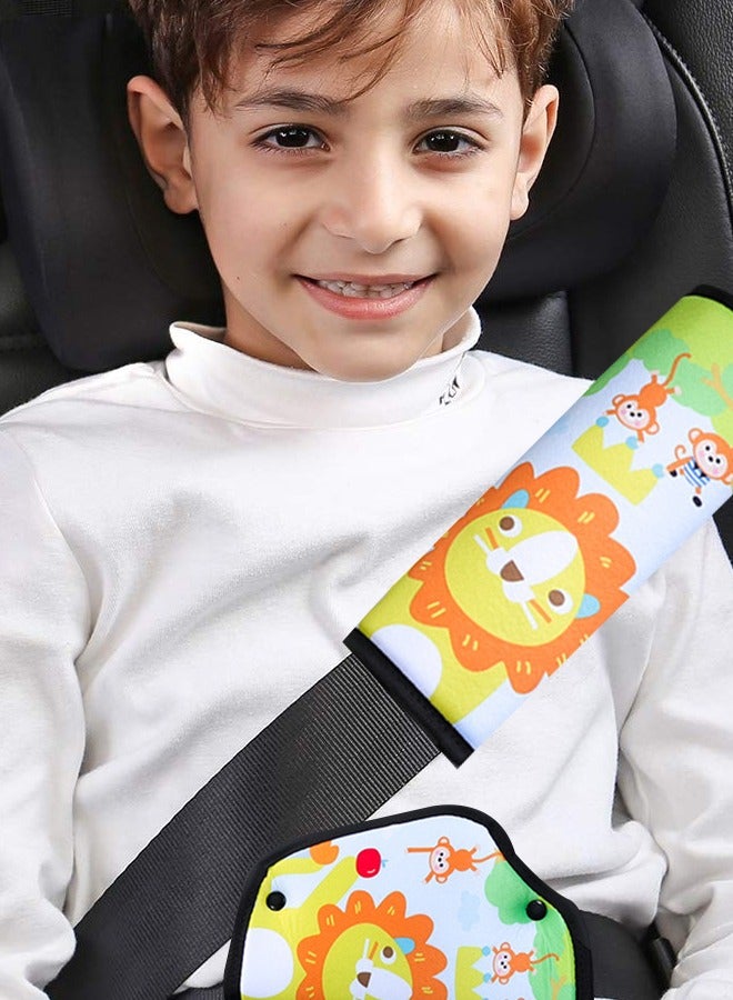 GROIC 1 Pair Seat Belt Adjuster and Pillow and Cover with Clip for Kids, Neck Support Headrest Seatbelt Pillow Cover  Seatbelt Adjuster for Child Cute Lion Car Seat Strap Cushion Pads - Image 2