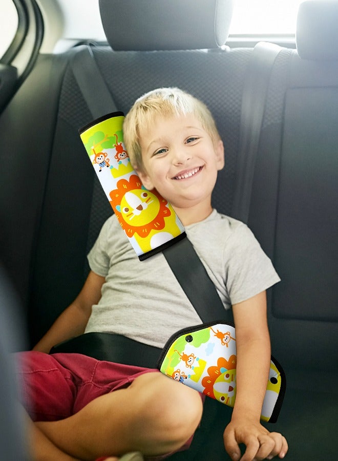 GROIC 1 Pair Seat Belt Adjuster and Pillow and Cover with Clip for Kids, Neck Support Headrest Seatbelt Pillow Cover  Seatbelt Adjuster for Child Cute Lion Car Seat Strap Cushion Pads - Image 3