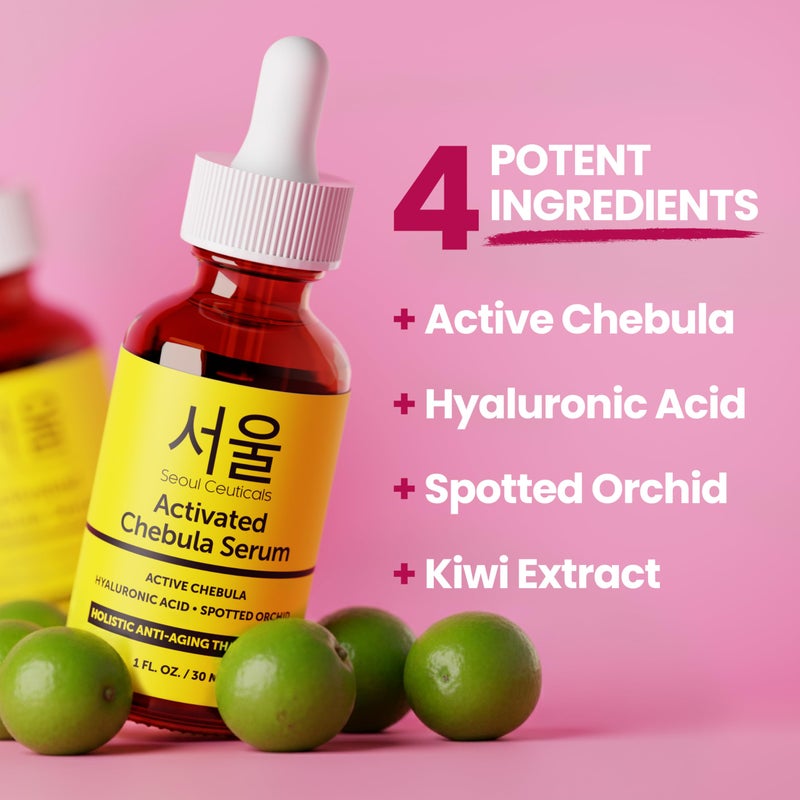 SeoulCeuticals Chebula Active Serum for Face - Korean Skin Care Anti Aging Natural K Beauty Skincare With Hyaluronic Acid + Spotted Orchid for Healthy, Youthful Glowing Skin 1oz - Image 2