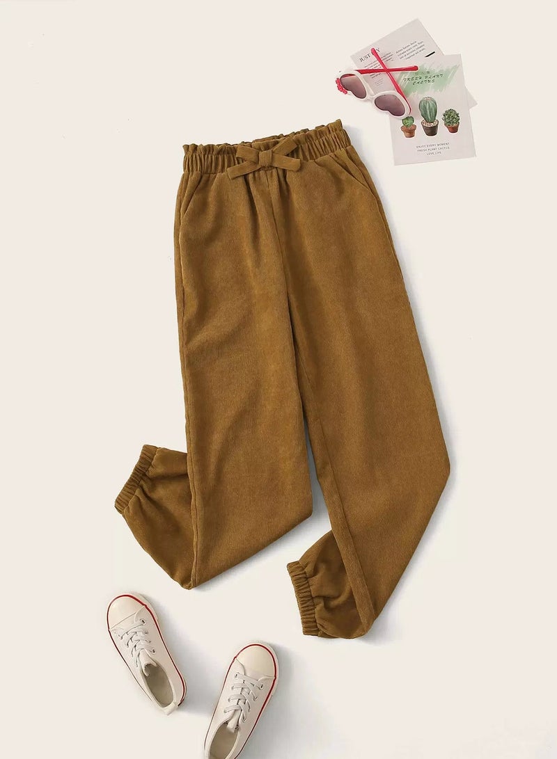 Girls Paperbag Waist Corduroy Pants  - Image 1