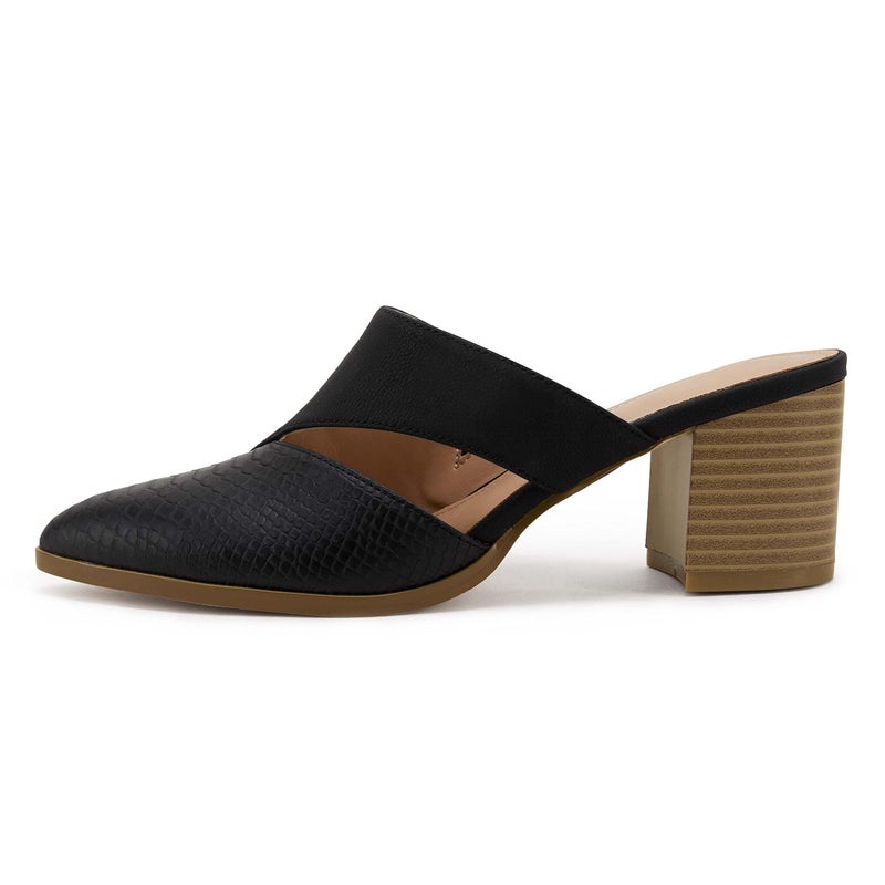 Syktkmx Womens Cutout Backless Chunky Stacked Mules Slip On Closed Toe Scale Heeled Sandal Shoes - Image 4