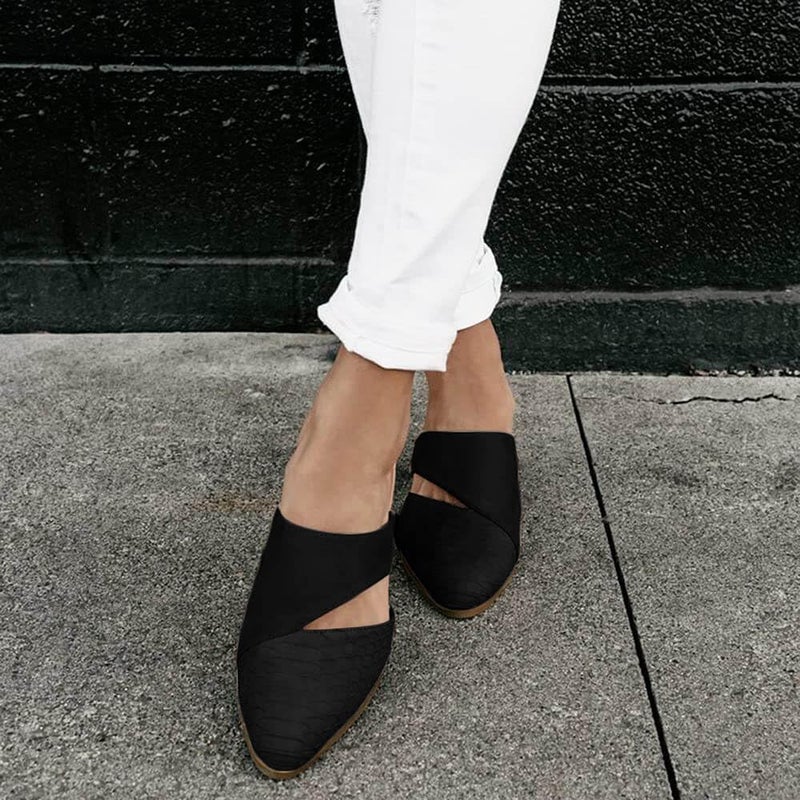 Syktkmx Womens Cutout Backless Chunky Stacked Mules Slip On Closed Toe Scale Heeled Sandal Shoes - Image 3