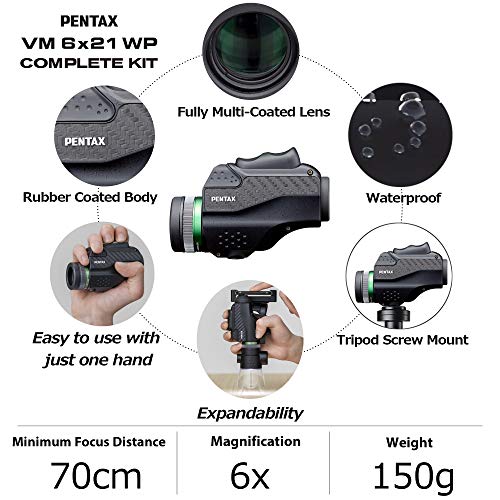 PENTAX Monocular VM 6x21 WP Complete kit, Roof Prism, Fully-Multi Coating, Water Resistance,Rubber Coat, Nitrogen Gas, Long Eye Relief,Phase Coating, Reflection Coating, Tripod Socket Option. - Image 5