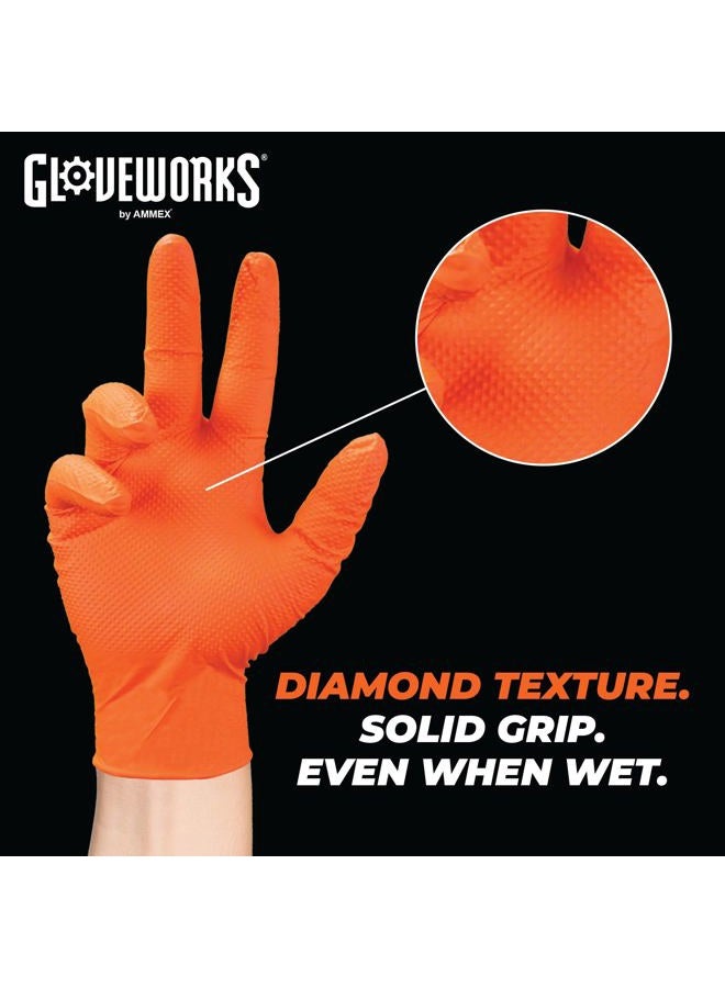 GLOVEWORKS قفازات نيتريل برتقالية صناعية HD مع سطح ماسي مرتفع، علبة من 100، 8 مل، حجم XXLarge، خالية من اللاتكس، خالية من البودرة، مزخرفة، قابلة للتخلص، آمنة للطعام، GWON49100BX - Image 4