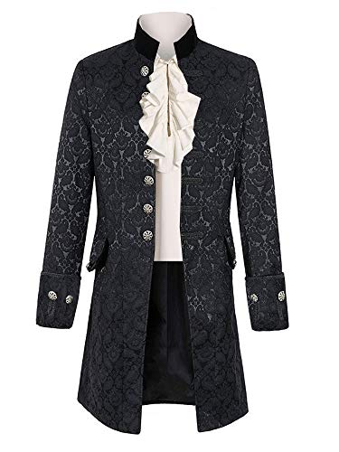 Runcati Mens Steampunk Medieval Jacket Pirate Viking Renaissance Costume Formal Tailcoat Gothic Victorian Halloween Tuxedo Coats Black - Image 1