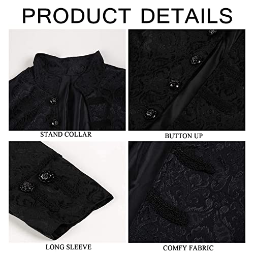 Runcati Mens Steampunk Medieval Jacket Pirate Viking Renaissance Costume Formal Tailcoat Gothic Victorian Halloween Tuxedo Coats Black - Image 5