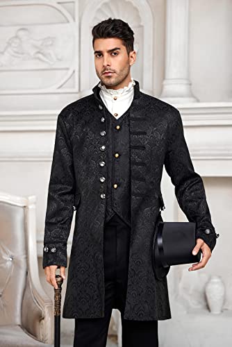 Runcati Mens Steampunk Medieval Jacket Pirate Viking Renaissance Costume Formal Tailcoat Gothic Victorian Halloween Tuxedo Coats Black - Image 2