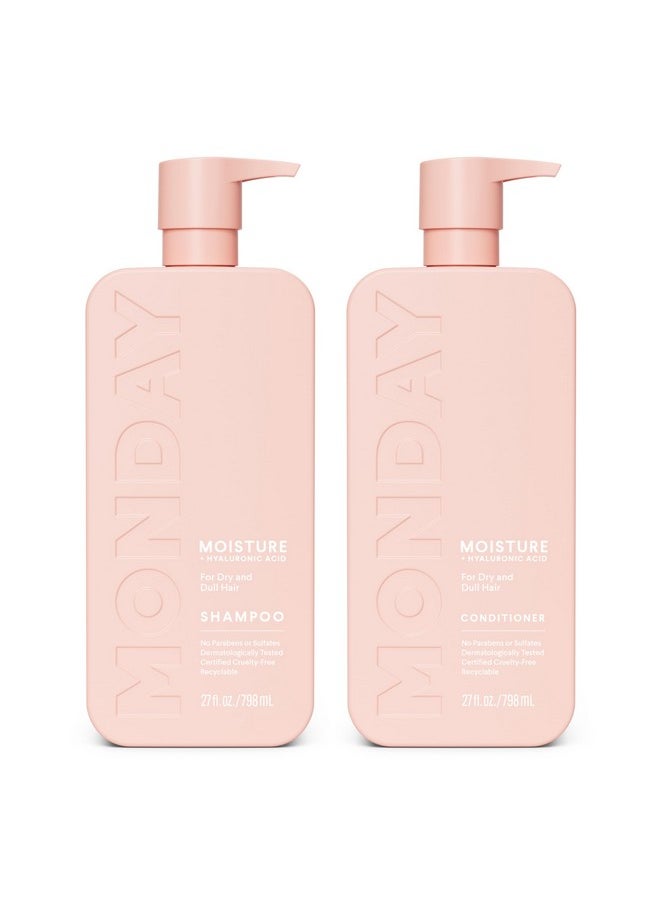 مونداي هير كير - مجموعة شامبو وبلسم مرطب من MONDAY HAIRCARE (عبوة من قطعتين) 27 أونصة لكل منهما، للشعر الجاف والخشن والمجهد والمتطاير والمجعد، مصنوعة من زيت جوز الهند وبروتين الأرز وزبدة الشيا وفيتامين E، زجاجات قابلة لإعادة التدوير بنسبة 100% - Image 1