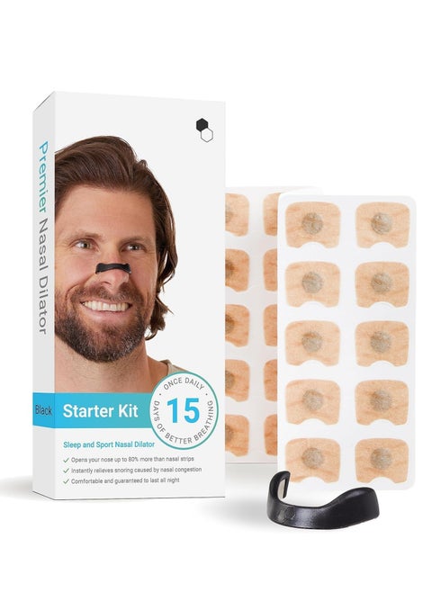Intake Breathing Nasal Strip Starter Kit (15 Count Black) - Boost Oxygen Intake, Reduce Snoring, Improve Sleep Quality - Sweat Resistant, Skin Safe Nasal Strips - Extra Strength Snoring Solution