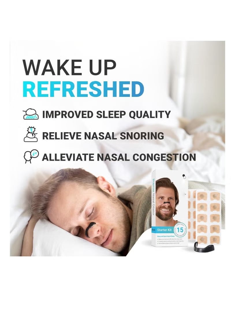 Generic - Intake Breathing Nasal Strip Starter Kit (15 Count Black) - Boost Oxygen Intake, Reduce Snoring, Improve Sleep Quality - Sweat Resistant, Skin Safe Nasal Strips - Extra Strength Snoring Solution - Image 1