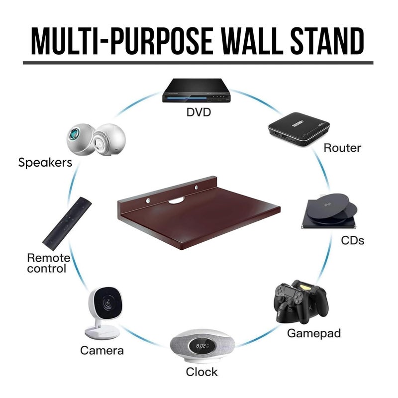 DIME حامل صندوق الإعداد الخشبي الهندسي | حامل صندوق التلفاز المثبت على الحائط لرفوف المنزل لحمل مكبرات الصوت وجهاز التوجيه WiFi ووحدة التحكم في الألعاب وجهاز البث عن بُعد (بني) - Image 4