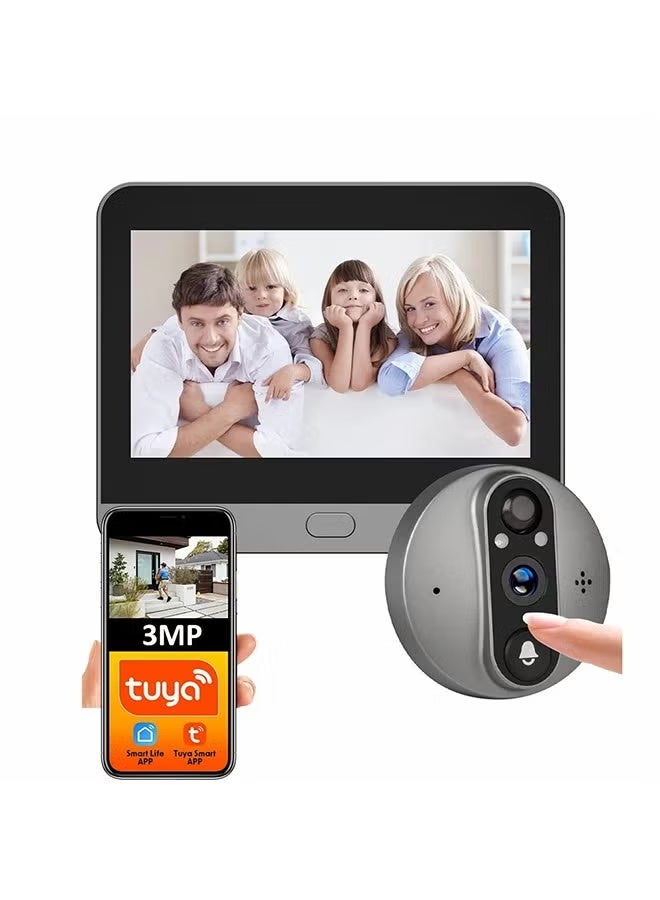 Tuya Smart 1080P WiFi Peephole Camera Door Viewer with 4.3" LCD Monitor | Wireless Security Camera for Front Door with 166° View, Motion Detection, 2-Way Talk, 5000mAh Battery & Night Vision (Replaces Traditional Peephole)