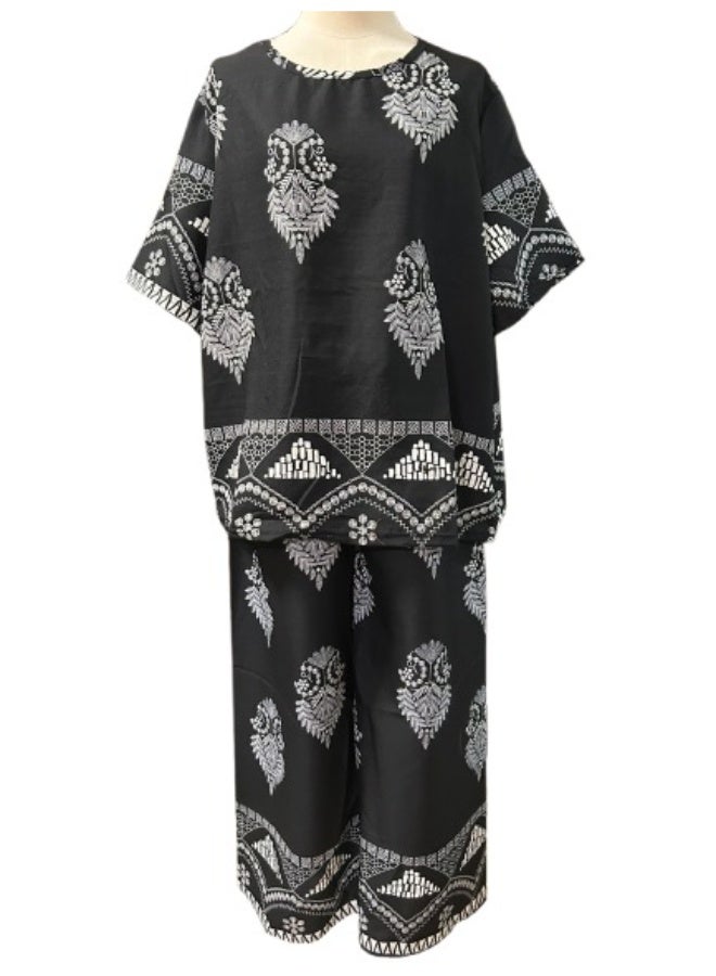 Women Clothing Set Outfit Suit Tops Blouse and Wide Leg Pants Free Size - Image 1