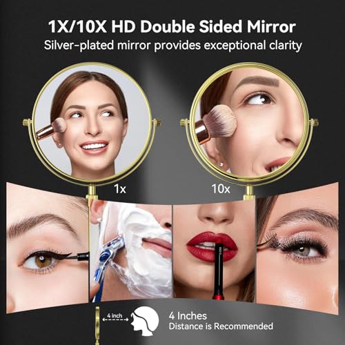 Nicesail Height Adjustable 15~19” Tall Table Mirror, 1X 10X Magnifying Mirror Double Sided for Makeup&Shaving, Desk Vanity Mirror Tabletop 360 Rotation of 8” Face, Bathroom Shiny Gold Makeup Mirror - Image 5