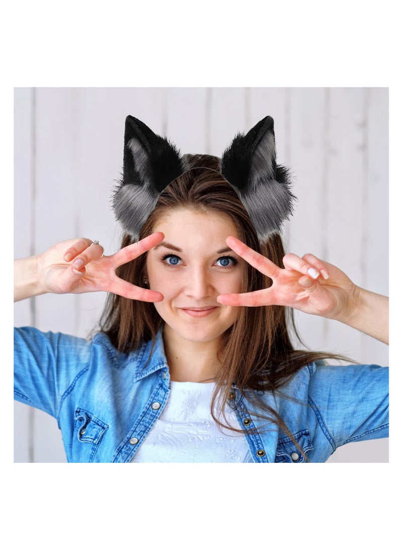 SYOSI Cat Ears Headband, Fox Wolf Costume Accessories for Women & Men, Handmade Furry Cosplay Headwear, Party Costume, Adjustable Ears Headband for Cosplay - Image 2
