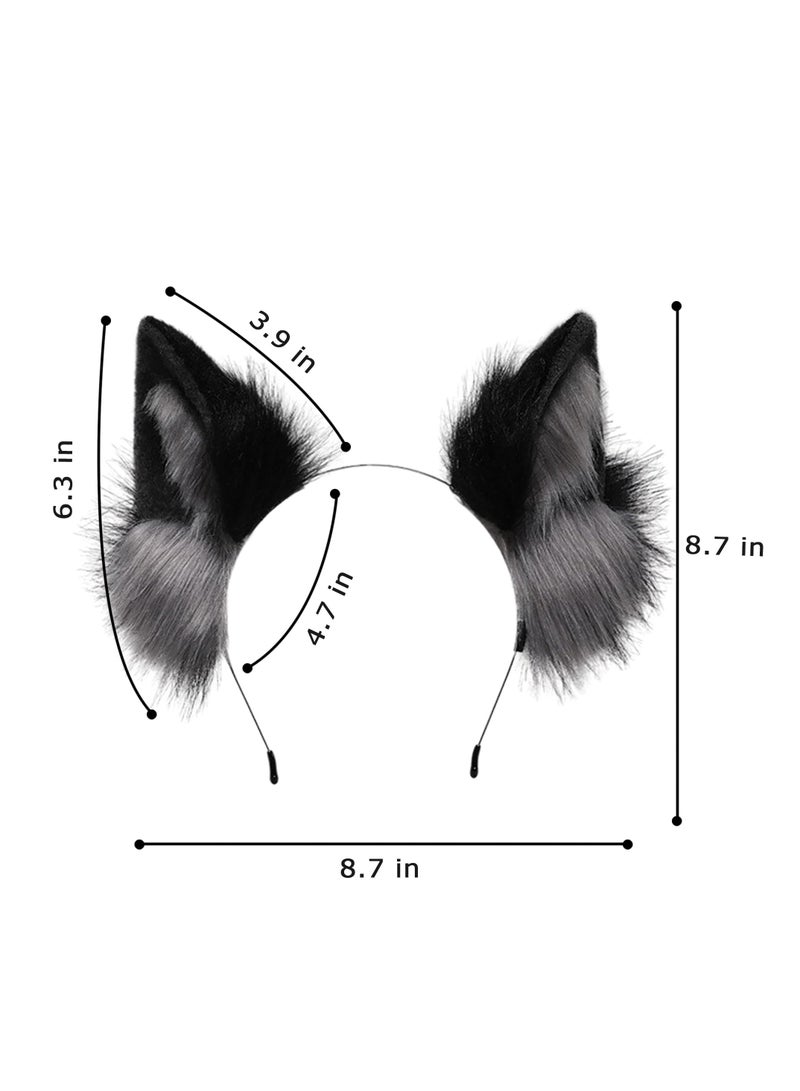 SYOSI Cat Ears Headband, Fox Wolf Costume Accessories for Women & Men, Handmade Furry Cosplay Headwear, Party Costume, Adjustable Ears Headband for Cosplay - Image 4