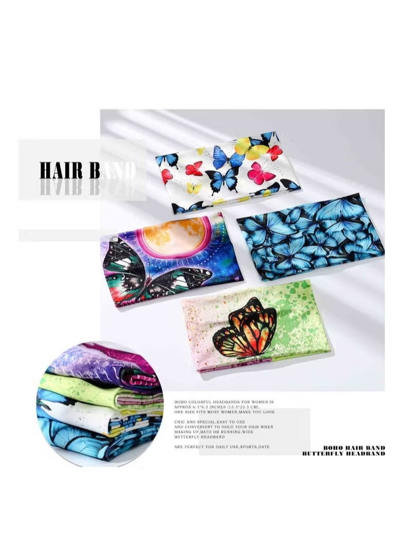Wide Boho Headband Headwrap Butterfly Stretch Hair Bands Bandana Yoga Running Athletic Turban Head Bands Head Scarfs Hair Accessories for Women and Girls (4Pcs)  - Image 5