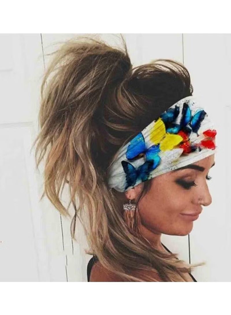 Wide Boho Headband Headwrap Butterfly Stretch Hair Bands Bandana Yoga Running Athletic Turban Head Bands Head Scarfs Hair Accessories for Women and Girls (4Pcs)  - Image 4