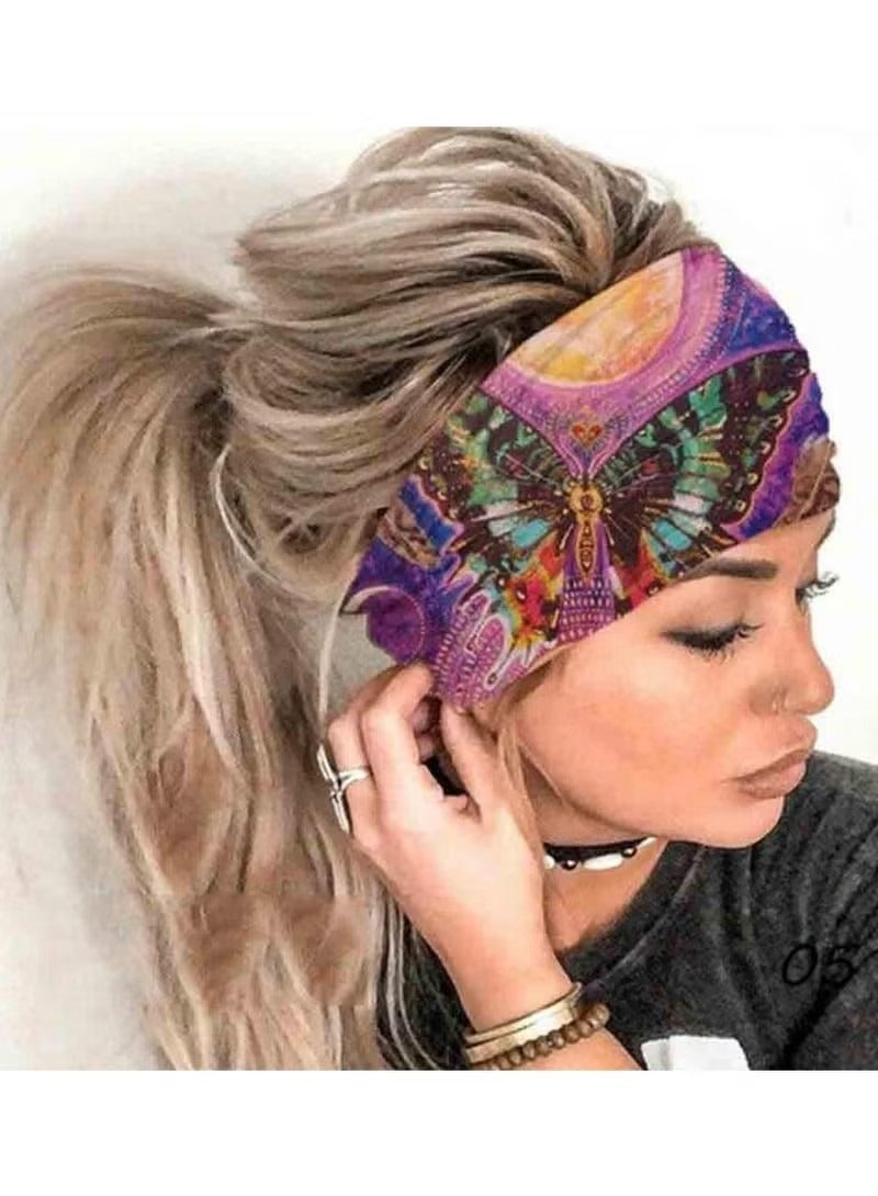 Wide Boho Headband Headwrap Butterfly Stretch Hair Bands Bandana Yoga Running Athletic Turban Head Bands Head Scarfs Hair Accessories for Women and Girls (4Pcs)  - Image 2