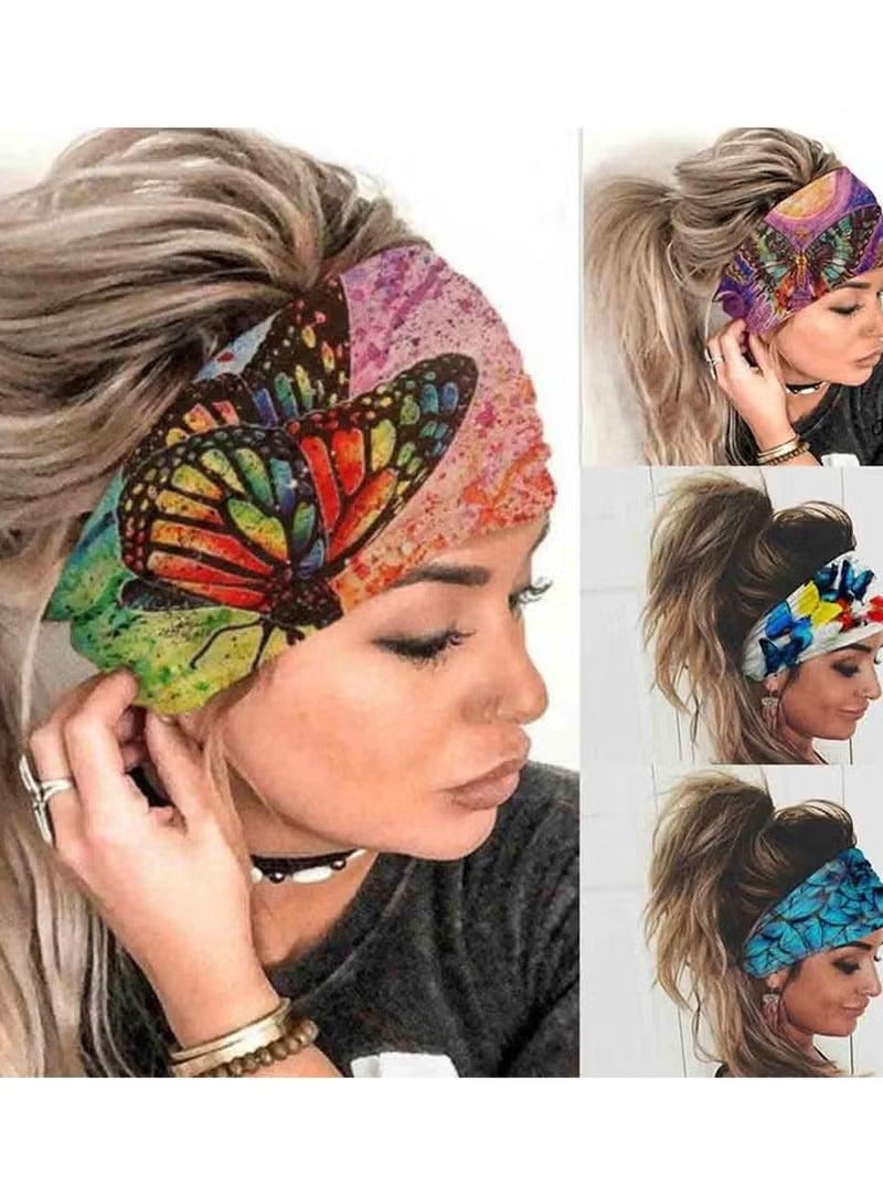 Wide Boho Headband Headwrap Butterfly Stretch Hair Bands Bandana Yoga Running Athletic Turban Head Bands Head Scarfs Hair Accessories for Women and Girls (4Pcs)  - Image 1