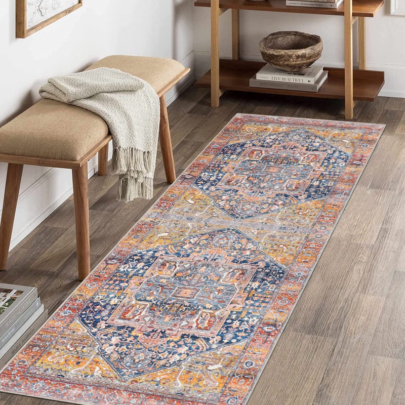 Cekene Carpet Runner NonSlip 65x180cm Oriental Hallway Rug Washable Kitchen Runner Mat Low Pile Distressed Floor Carpet for Entryway Kitchen Laundry Room