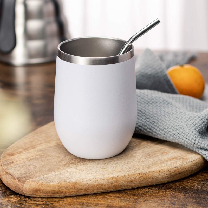 Comooo 12Oz Wine Tumbler With Lid And Straw  Stainless Steel Stemlss Wine Glass  Double Wall Vacuum Insulated Wine Tumbler Cup For Wine  Cocktails  Champaign  White  16 Pack - Image 5