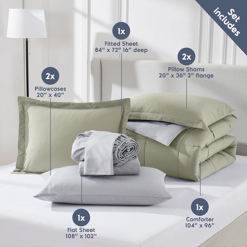 Nestl 9 Piece California King Comforter Set – Light Sage Reversible Bed in a Bag – Complete Cal King Size Bedding Set with Sheets, Cooling Pillows, Pillowcases and Shams - Image 4