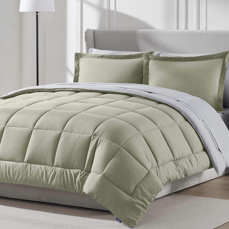 Nestl 9 Piece California King Comforter Set – Light Sage Reversible Bed in a Bag – Complete Cal King Size Bedding Set with Sheets, Cooling Pillows, Pillowcases and Shams - Image 2