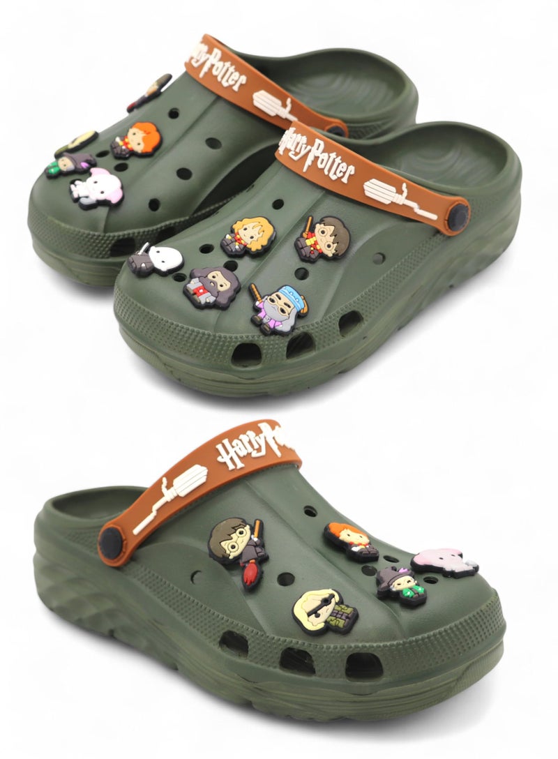 SVAAR x Harry Potter Men's Magical Clogs with 10 Authentic Harry Potter Charms Included and Adjustable Back Strap Olive Green - Image 1