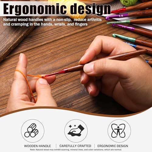 Giwrmu Crochet Hook Set, 5 Pcs Ergonomic Crochet Hooks, Colored Aluminum Crochet Hook with Wooden Handle for Arthritic Hands Knitted Dolls, Gloves, Sweaters, Blankets - 3.0mm/3.5mm/4.0mm/4.5mm/5.0mm - Image 5
