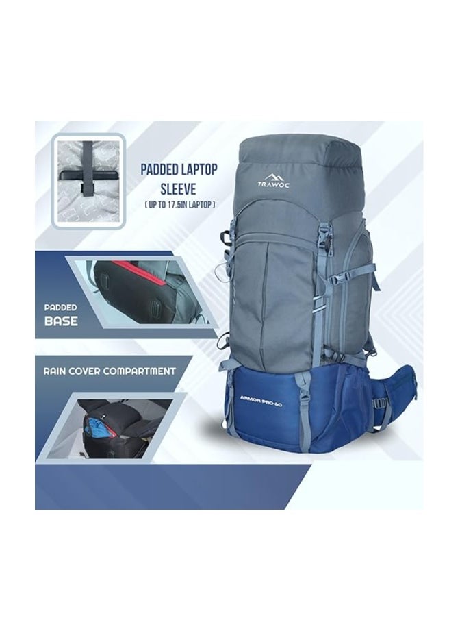 Trawoc - TRAWOC 60L Travel Backpack for Hiking Trekking Bag Camping Rucksack with Rain Cover Shoe Compartment HK013 Grey - Image 1