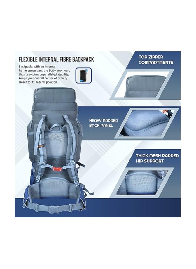 Trawoc - TRAWOC 60L Travel Backpack for Hiking Trekking Bag Camping Rucksack with Rain Cover Shoe Compartment HK013 Grey - Image 1