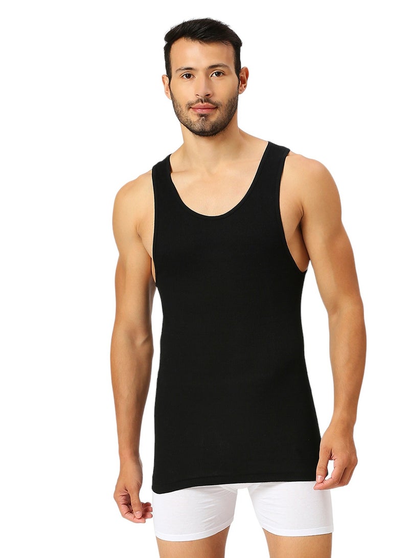 BYC MEN'S LONG LENGTH COTTON VEST - BLACK - Image 3