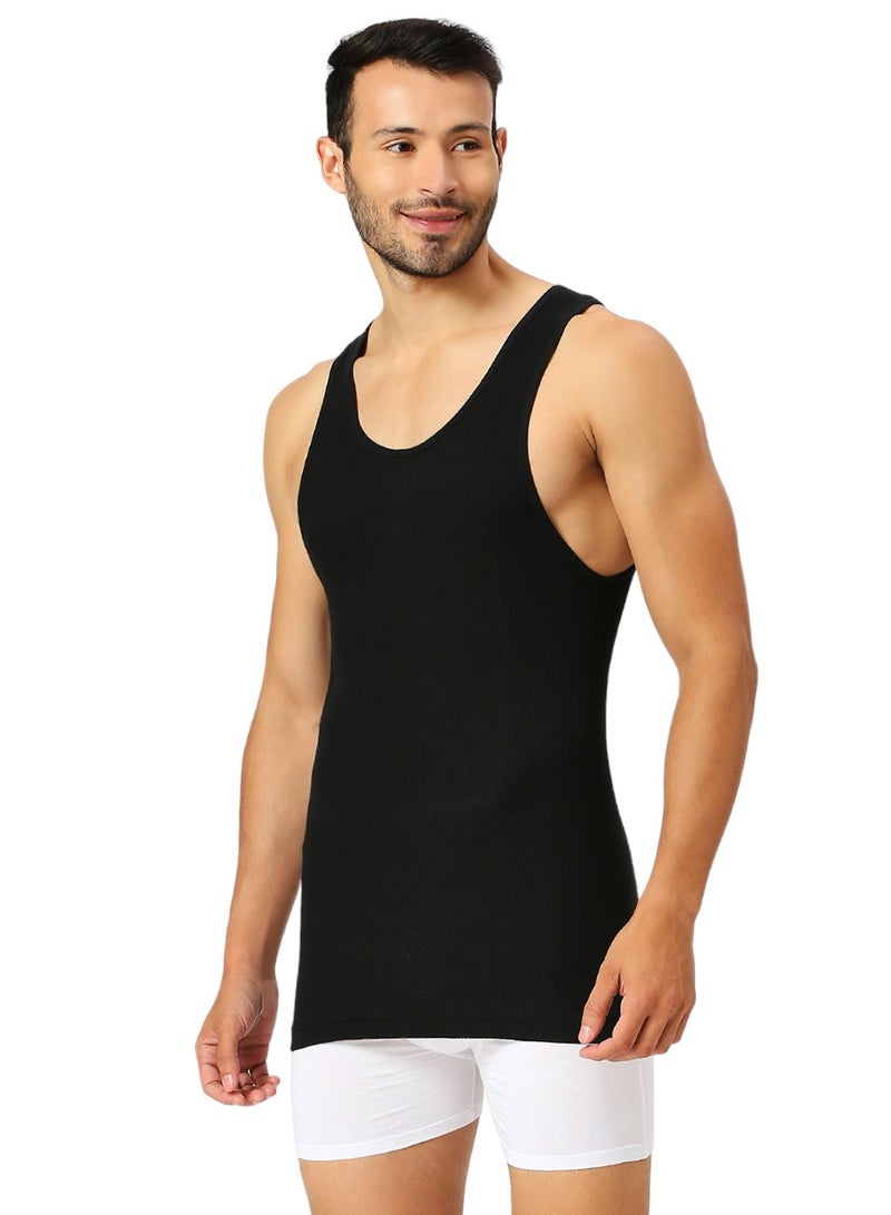 BYC MEN'S LONG LENGTH COTTON VEST - BLACK - Image 4