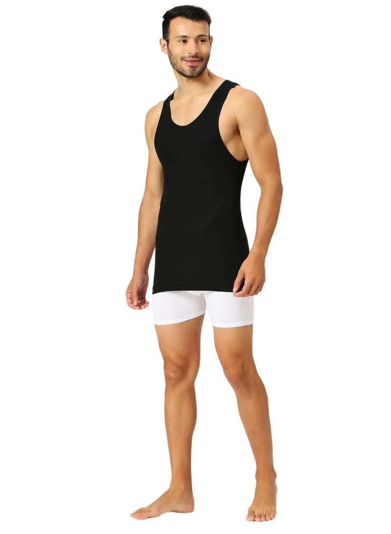 BYC MEN'S LONG LENGTH COTTON VEST - BLACK