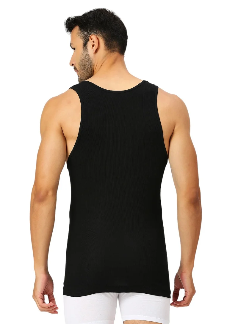 BYC MEN'S LONG LENGTH COTTON VEST - BLACK