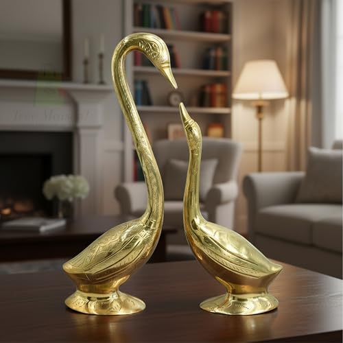 TREE MAISON CORONATING HOMES Brass Swan Pair Statue | Hanso ke Jode | Vastu Shastra & Feng Shui Remedies | Home Decor | Showpiece | Vastu Remedy | Brass Swan Couple | Weight - 1 KG Approx - Image 5