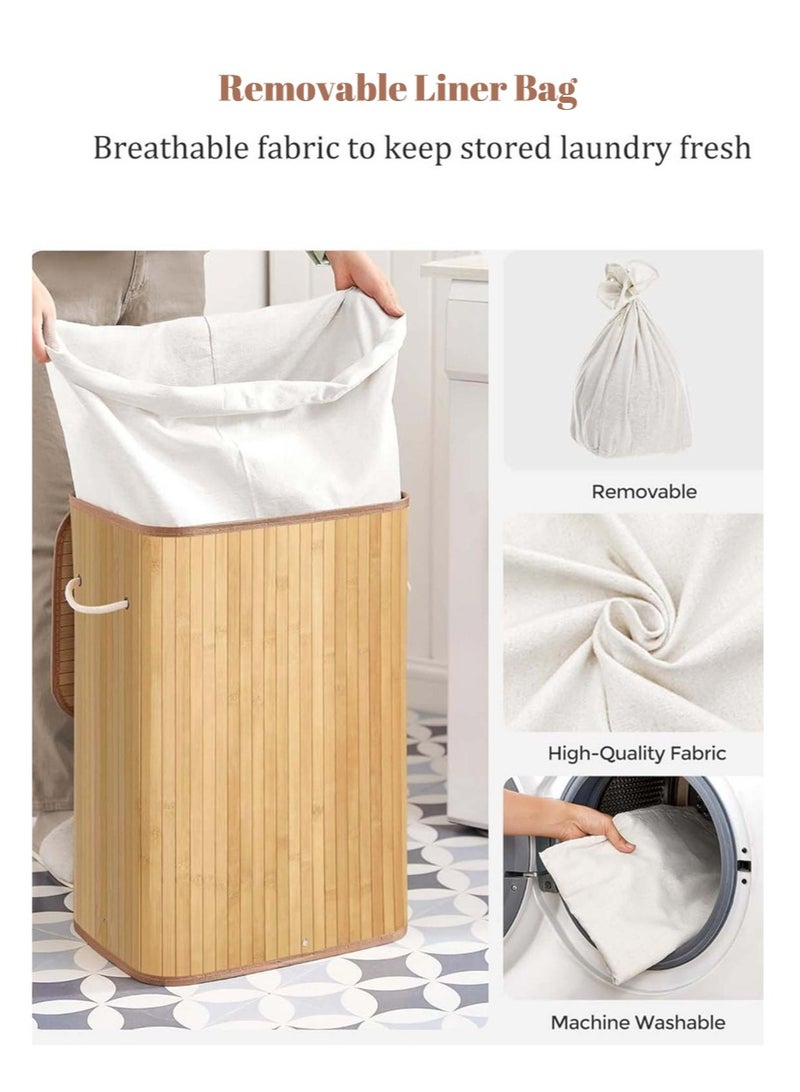 Leon Home Bamboo Laundry Hamper with Lid | Removable & Washable Liner | Anti-Mold & Bug Resistant | For Bathroom, Bedroom, Laundry, Dorm | Clothes Storage Basket | 30x40x60cm  - Image 5