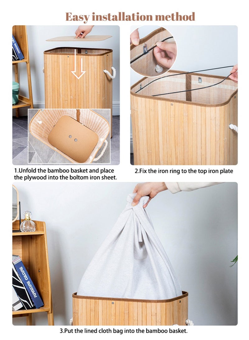 Leon Home Bamboo Laundry Hamper with Lid | Removable & Washable Liner | Anti-Mold & Bug Resistant | For Bathroom, Bedroom, Laundry, Dorm | Clothes Storage Basket | 30x40x60cm  - Image 2