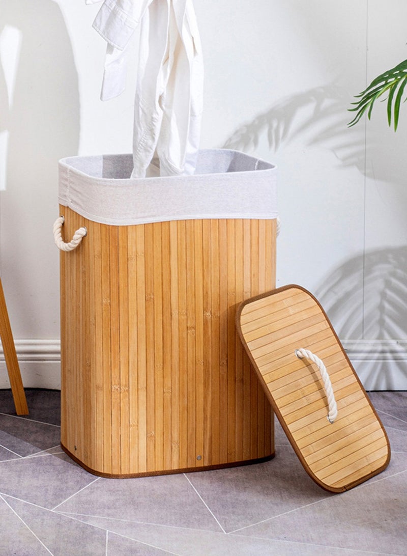 Leon Home Bamboo Laundry Hamper with Lid | Removable & Washable Liner | Anti-Mold & Bug Resistant | For Bathroom, Bedroom, Laundry, Dorm | Clothes Storage Basket | 30x40x60cm  - Image 1