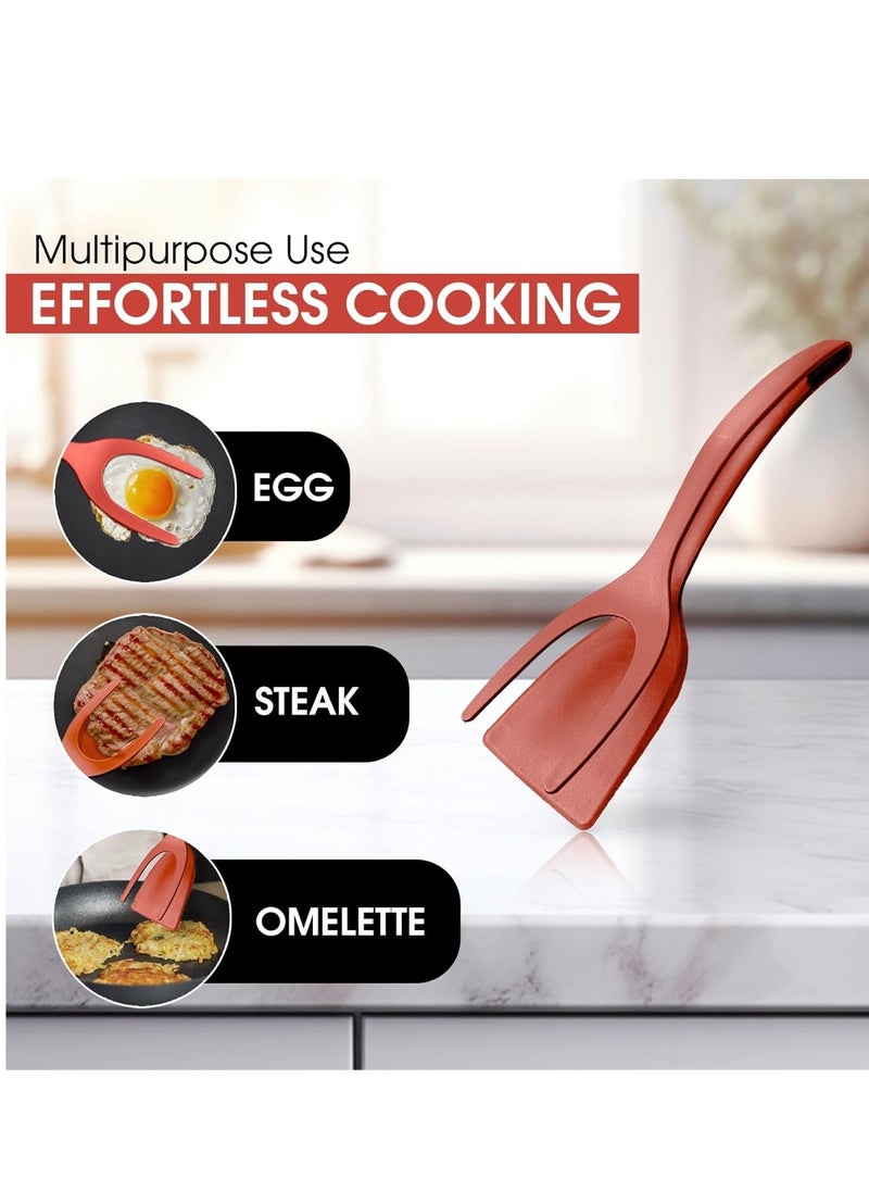 Generic - Egg Flipper Spatula Tongs - 2 in 1 Grip and Flip Spatula Tong Multi-Purpose Use Non-Stick Kitchen Flipper Spatula For Bread Fish Pancake Toast Home Kitchen Cooking Tool - Image 1