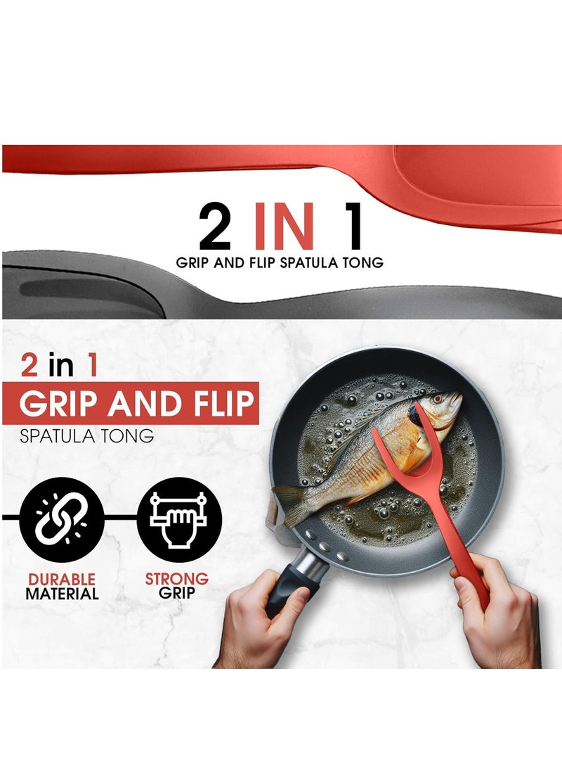 Generic - Egg Flipper Spatula Tongs - 2 in 1 Grip and Flip Spatula Tong Multi-Purpose Use Non-Stick Kitchen Flipper Spatula For Bread Fish Pancake Toast Home Kitchen Cooking Tool - Image 1