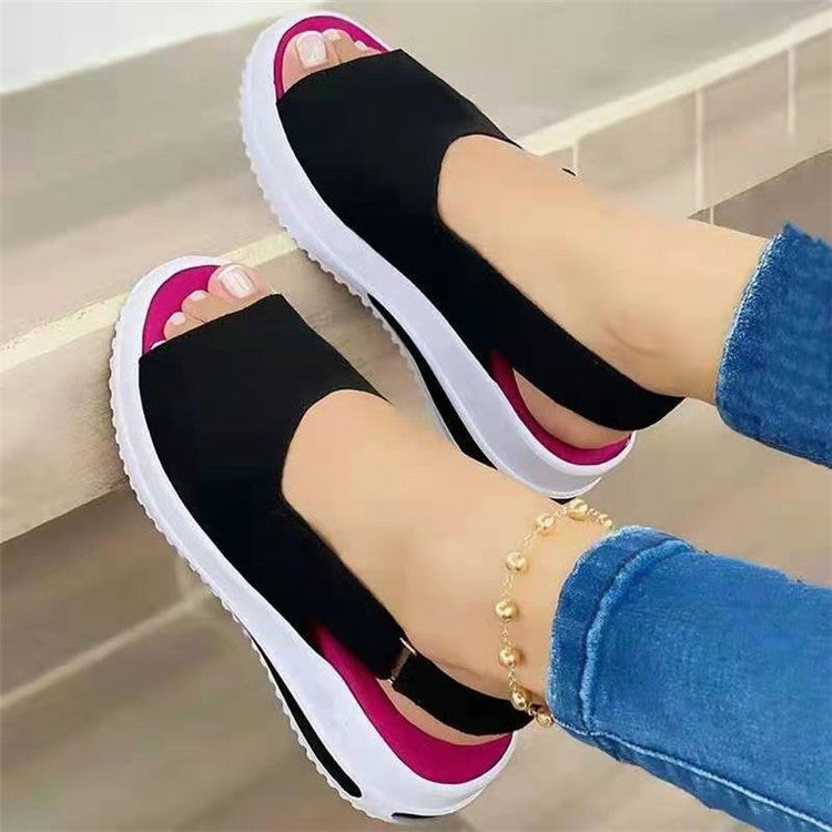 2021 Womens Magic Tape Wedge Sandals Black 