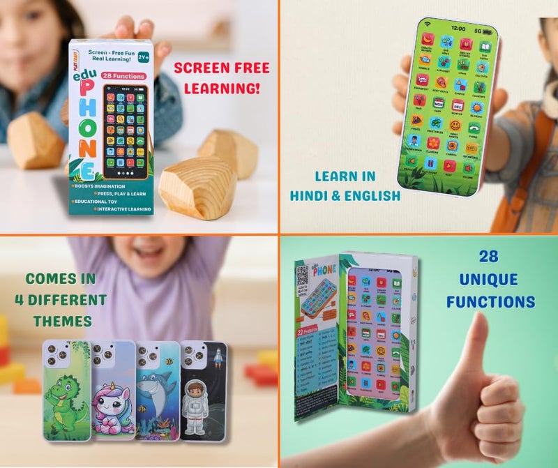 Eksploe Play Craft EduPhone Educational Type-C Rechargeable Musical Toy 28 Functions, Alphabet, Numbers, Varnmala, Animal Sounds, Nursery Rhymes in English & Hindi for Age 2 Years to 10 Years - Image 3