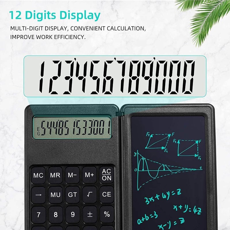 klarako Foldable Digital Drawing Pad Calculator with Stylus - [New-Version] Portable Erasable Tablet Digits Drawing Pad 12 Digits Display - Household Desktop Calculator Button (T3 Solar Energy+Battery) - Image 5