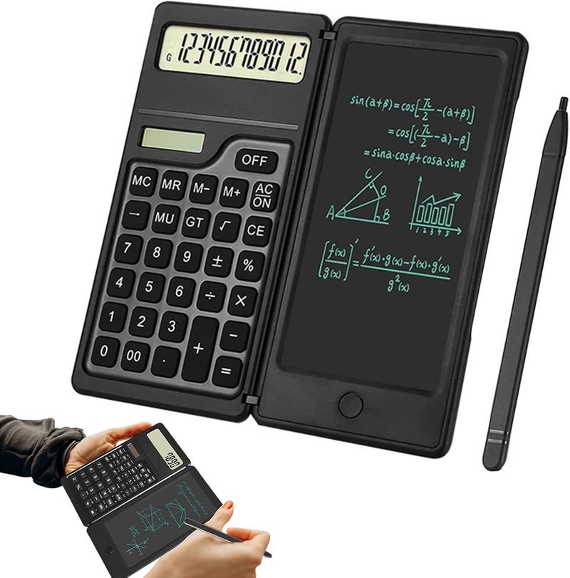 klarako Foldable Digital Drawing Pad Calculator with Stylus - [New-Version] Portable Erasable Tablet Digits Drawing Pad 12 Digits Display - Household Desktop Calculator Button (T3 Solar Energy+Battery) - Image 1