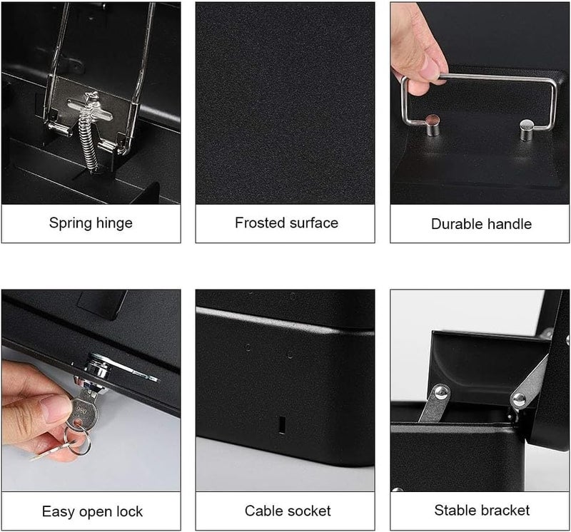 Excefore Large Metal Cash Box With Key Lock - Secure Money, Coin, And Note Security Box, 30 Cm X 24 Cm X 9 Cm, Black - With 5 Compartments & Money Tray - Image 4