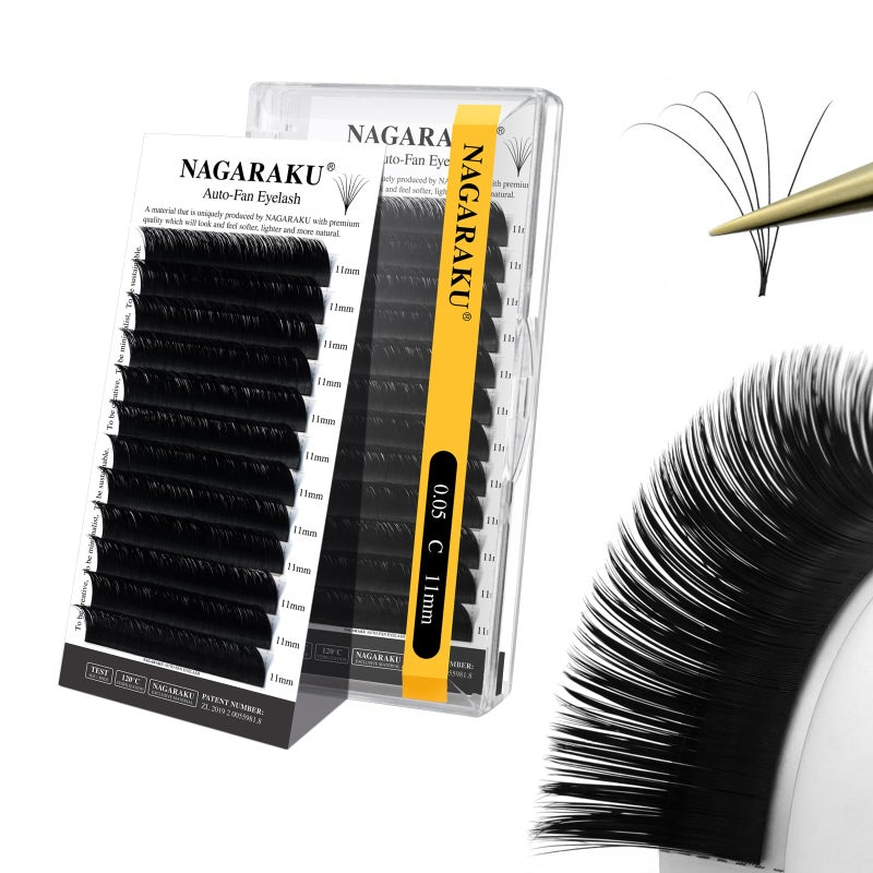 NAGARAKU Easy Fan Eyelash Extensions Volume Lash 0.05 C curl 11mm Rapid Blooming Faux Mink Cluster For Beginners Soft Professional Lash Supplies - Image 1