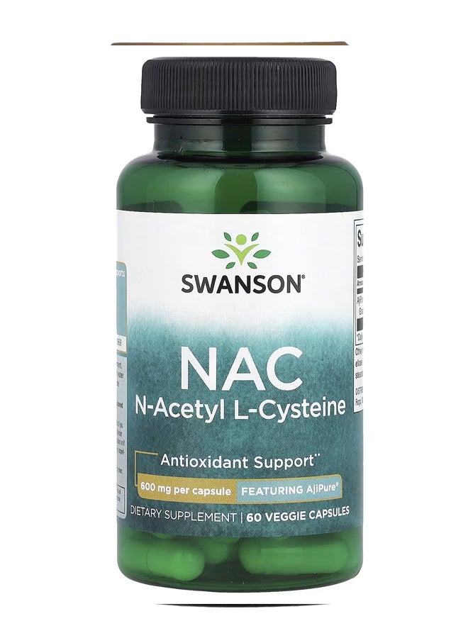 سوانسون NAC، ن-أسيتيل-ل-سيستين، 600 ملجم، 60 كبسولة نباتية