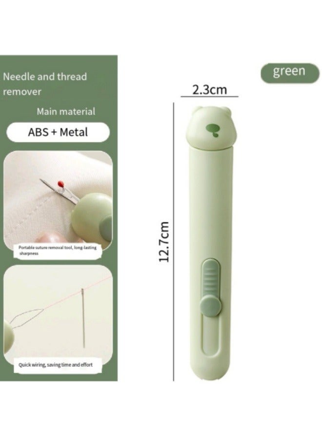 2 in 1 Needle Threader Seam Rippers Stitch Unpicker Plastic Handle Sewing Handy Thread Tools Suitable For Cross Stitch, Sewing, Handwork Green - Image 2